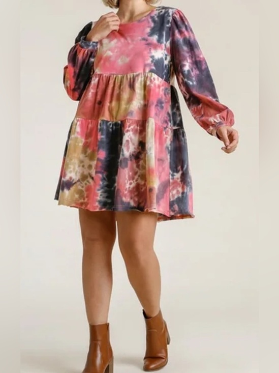 Umgee Dresses & Skirts - Umgee Full Size Tye Dye Long Sleeve Babydoll Dress